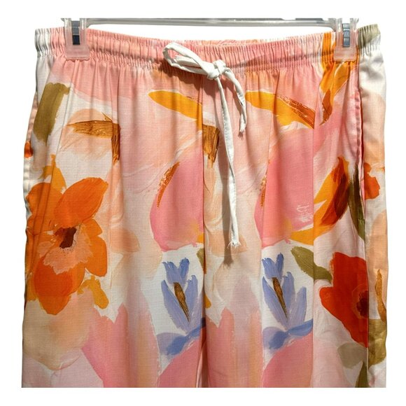 Womens Casual Loose Fitting Floral Pull-On Pants XL Tapered Leg Drawstring Waist - Picture 2 of 6